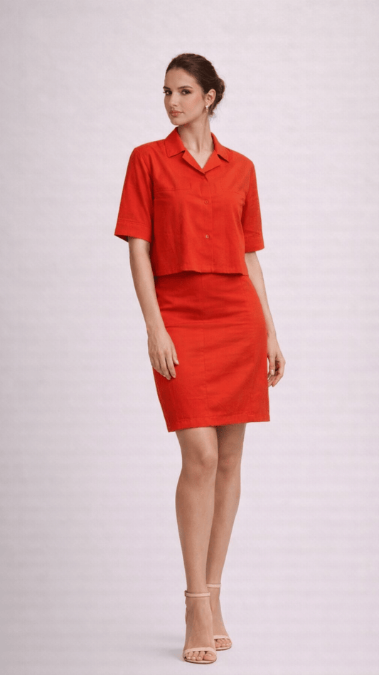 Red Luxe Crop & Skirt Set