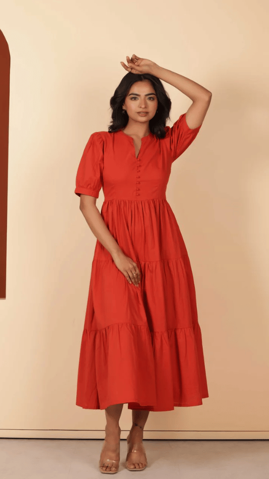 RUST TIERED MAXI DRESS
