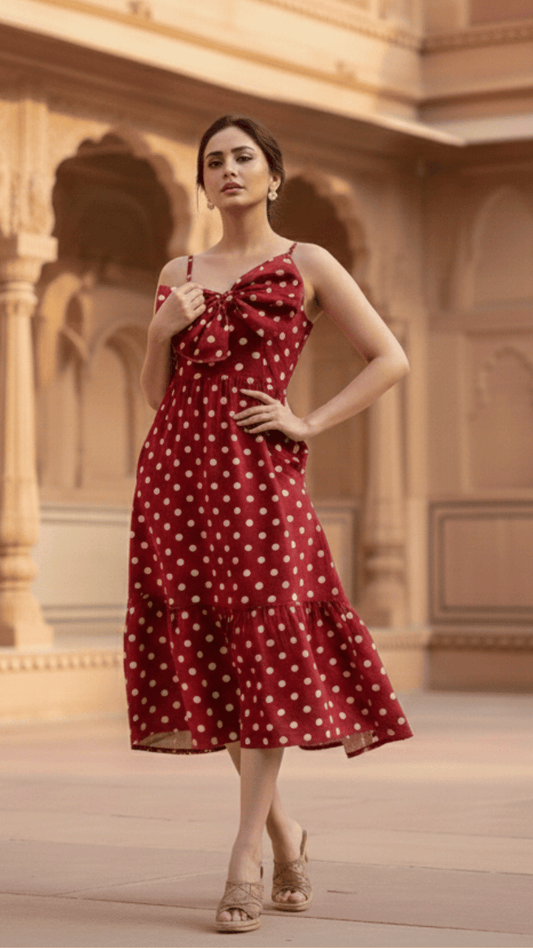 Bow Polka Dot Print Dress