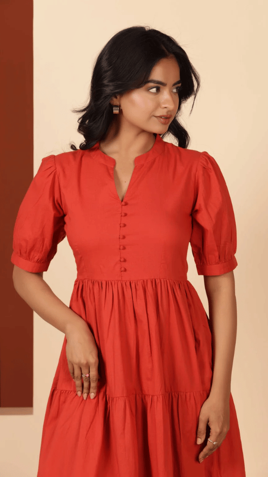 RUST TIERED MAXI DRESS