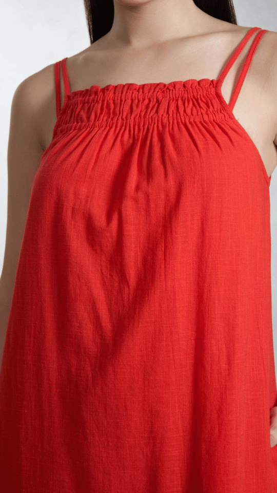 Red Cherry Coral Midi Dress