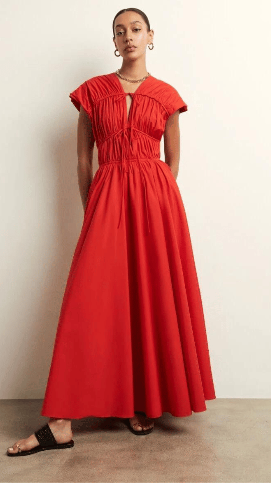 Hot Red String Cotton Maxi Dress