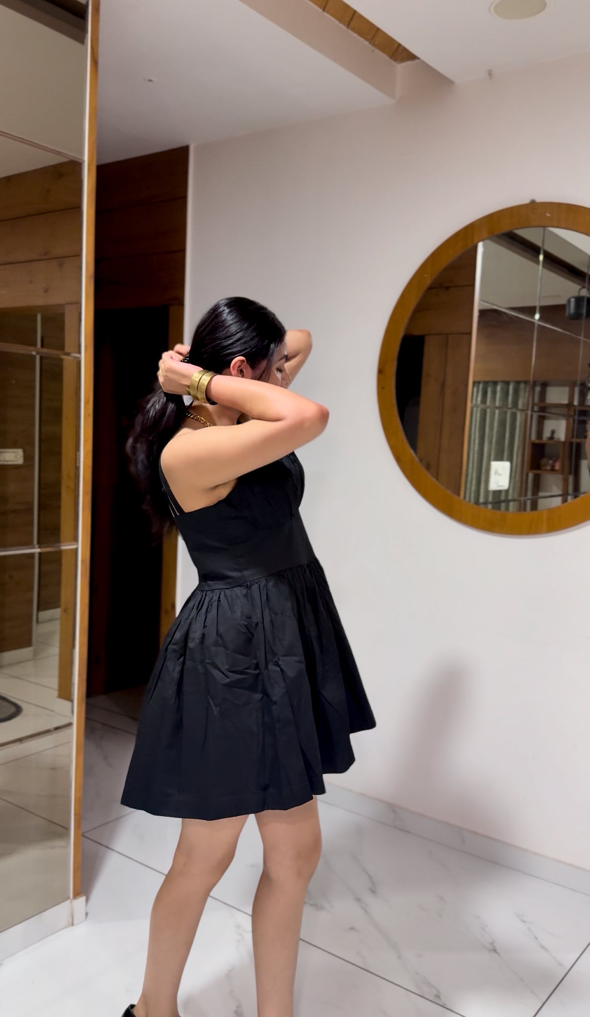 Black Solid Skater Mini Dress