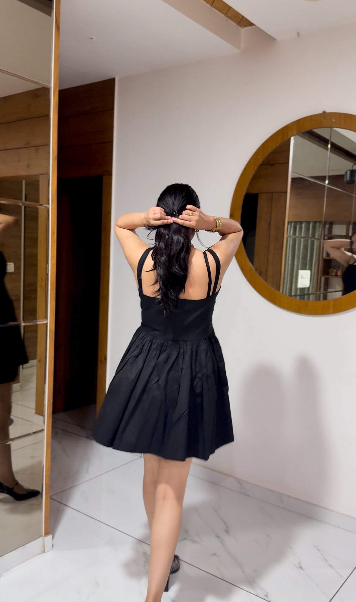 Black Solid Skater Mini Dress