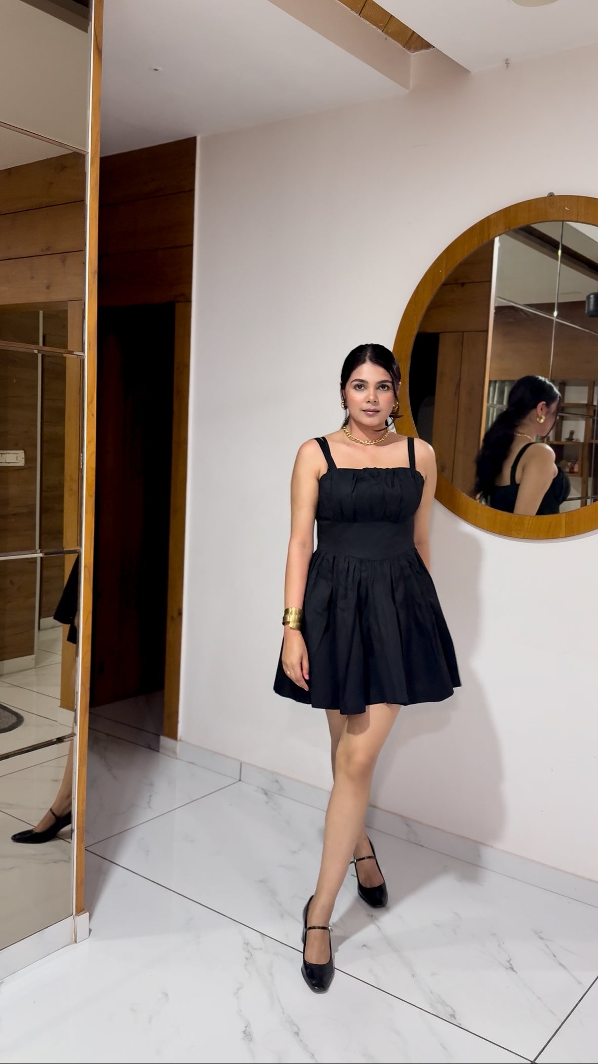 Black Solid Skater Mini Dress