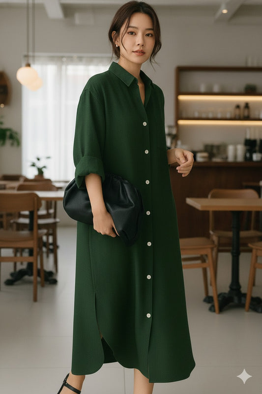 Bottle Green Oversize Shirt Dress