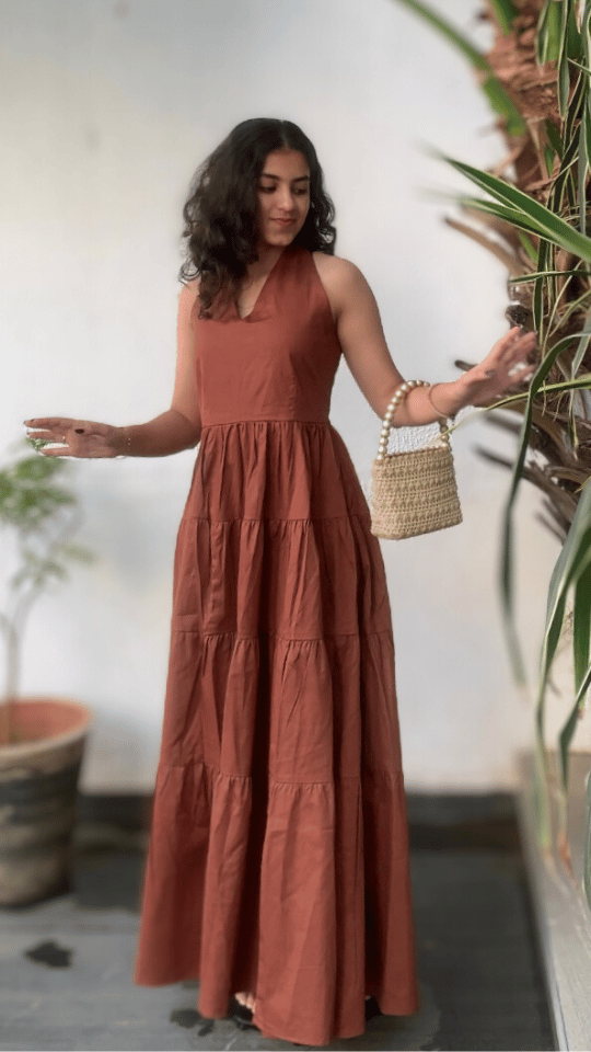Brown Halter Neck Maxi