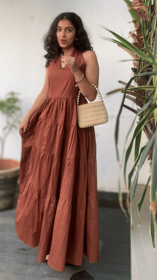 Brown Halter Neck Maxi