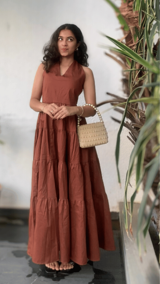 Brown Halter Neck Maxi