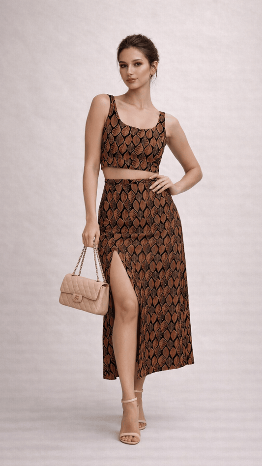 Brown Leaf Skirt Top