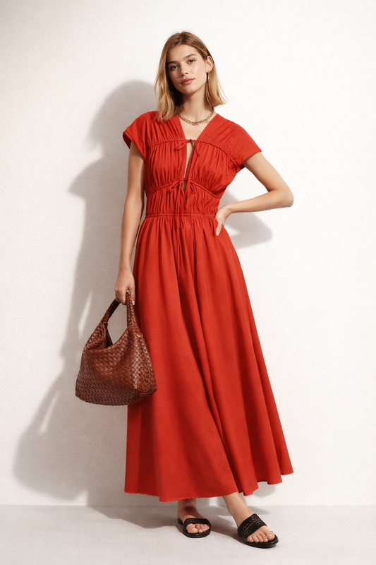 Hot Red String Cotton Maxi Dress
