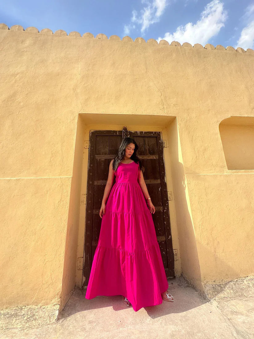 Ruffle Maxi Dress Hot Pink