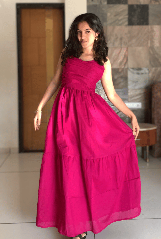 Hot Pink Mulmul Maxi Dress