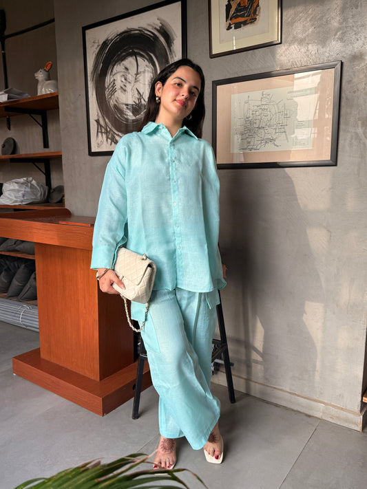 Turquoise Blue Linen Co-ord set