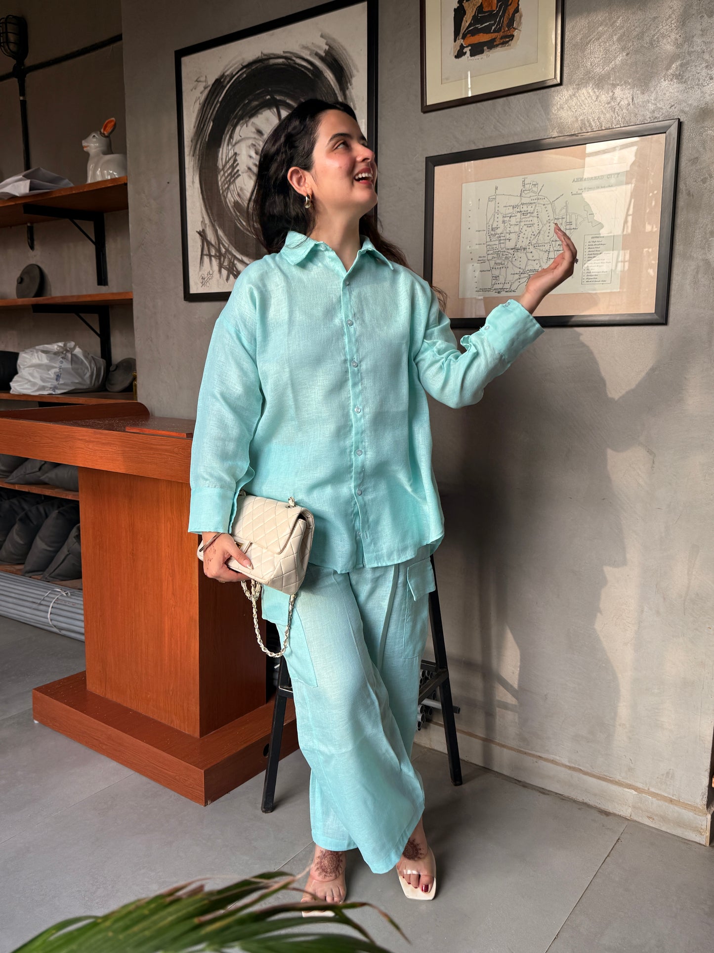 Turquoise Blue Linen Co-ord set