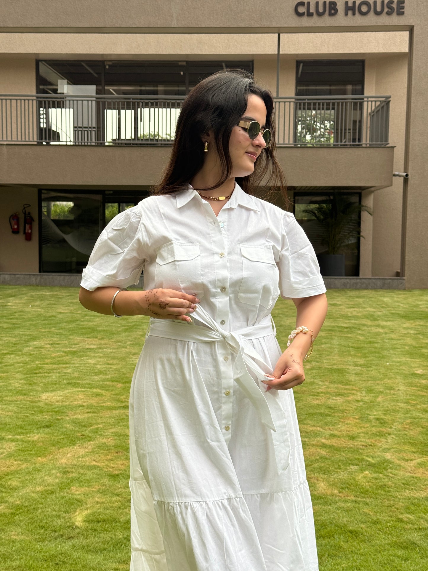 White Tiered Shirt Dress