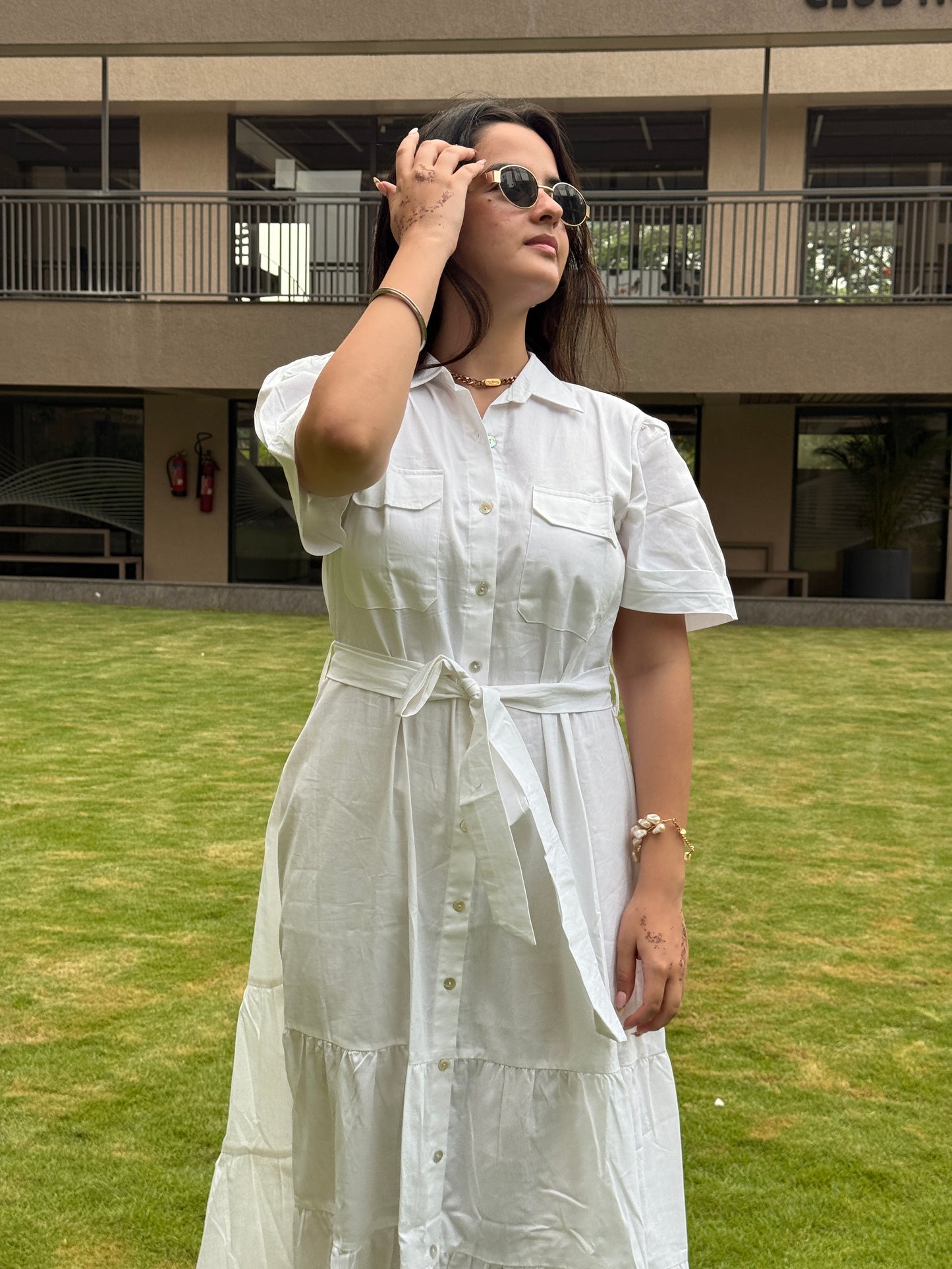 White Tiered Shirt Dress