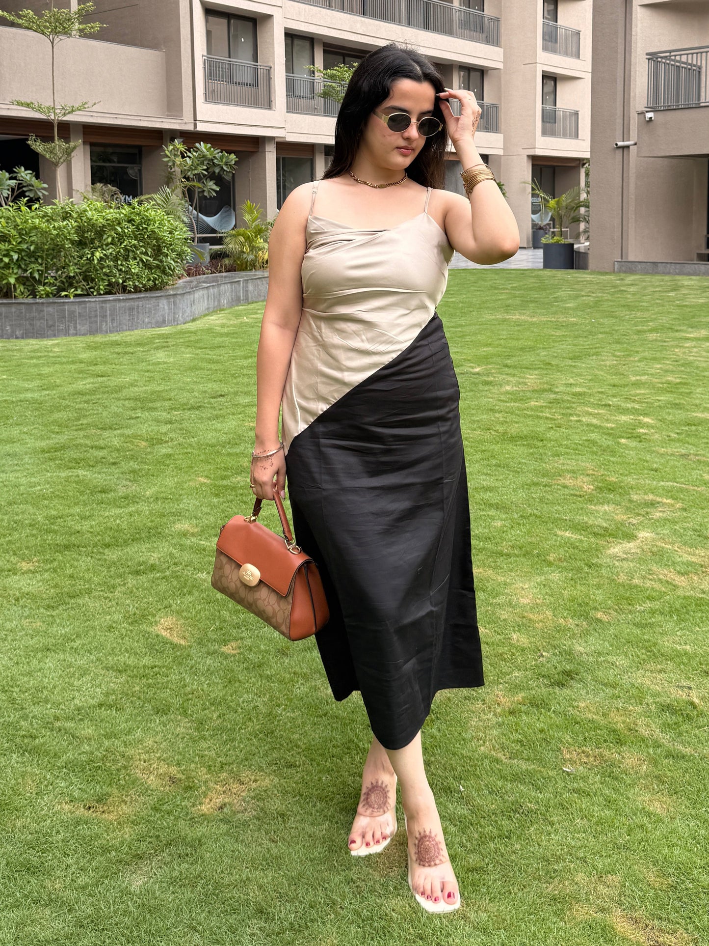 Beige Maxi Panelled Dress