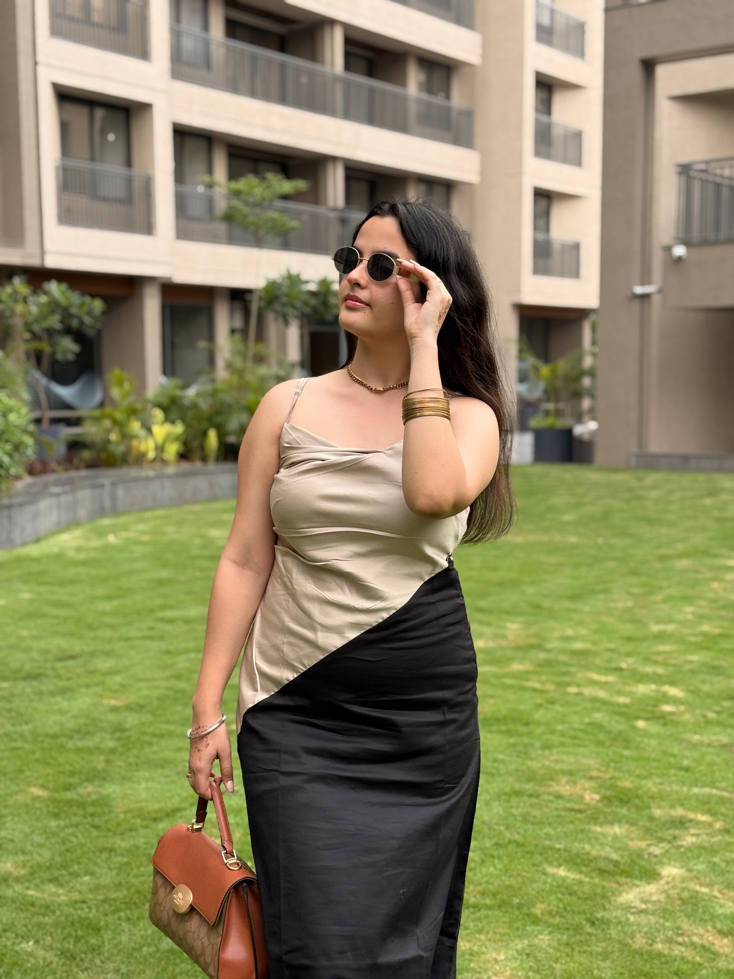 Beige Maxi Panelled Dress