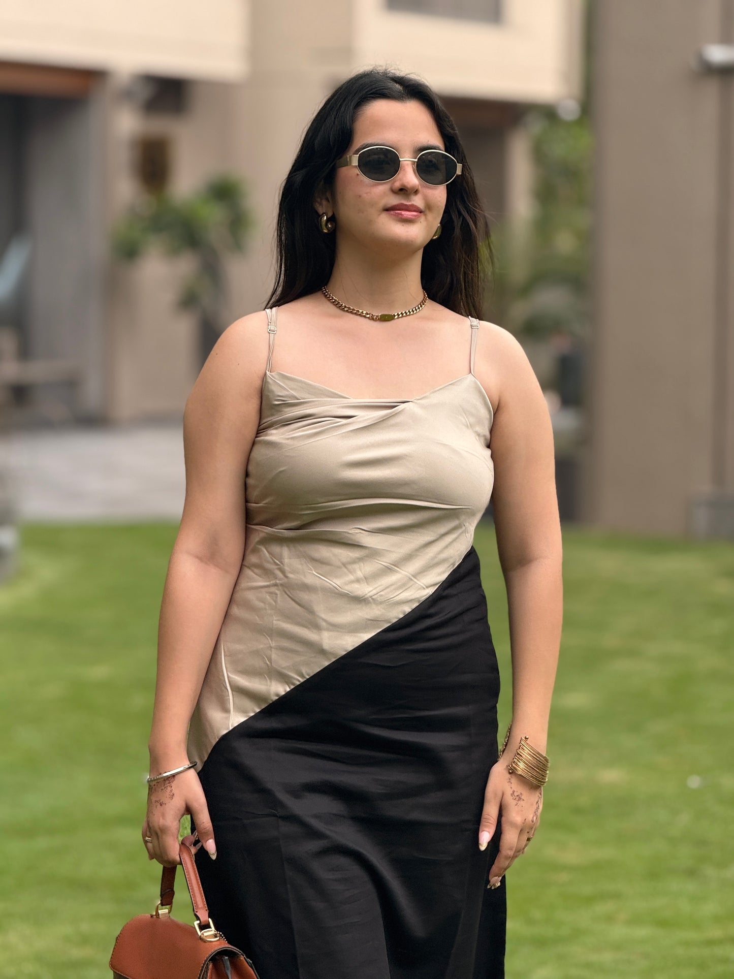 Beige Maxi Panelled Dress
