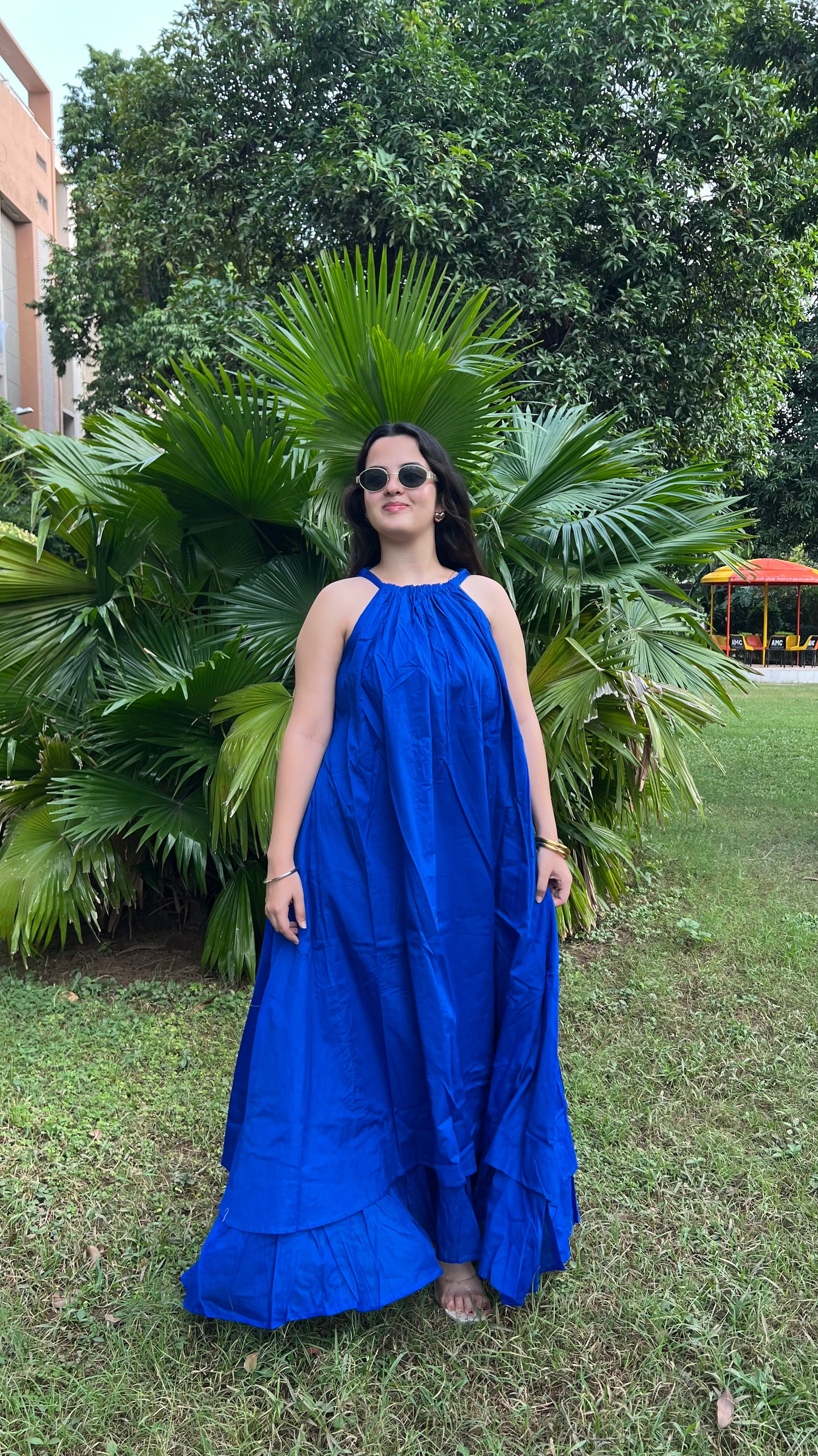 Mulmul Royal Blue Blooming Dress