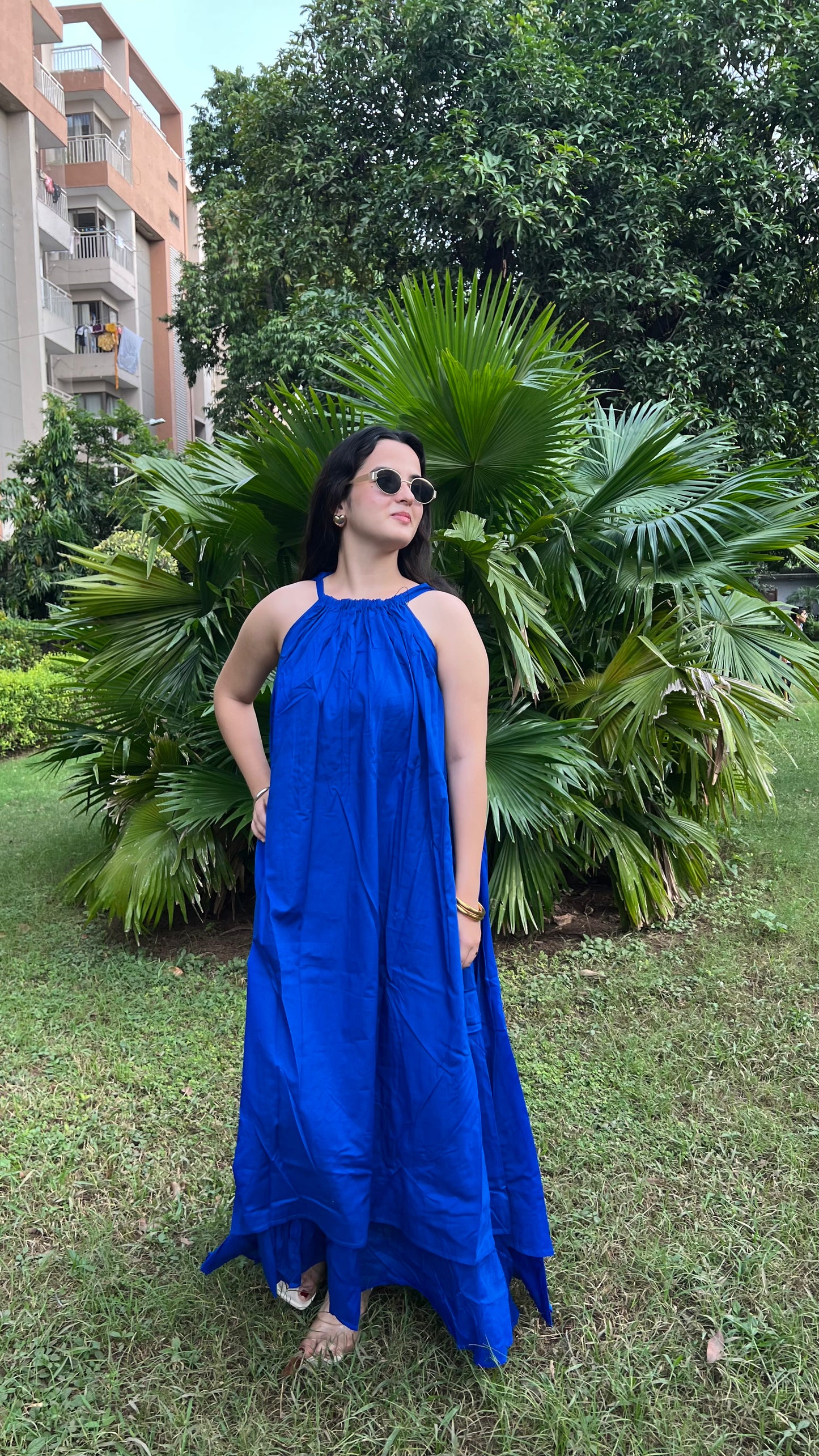 Mulmul Royal Blue Blooming Dress