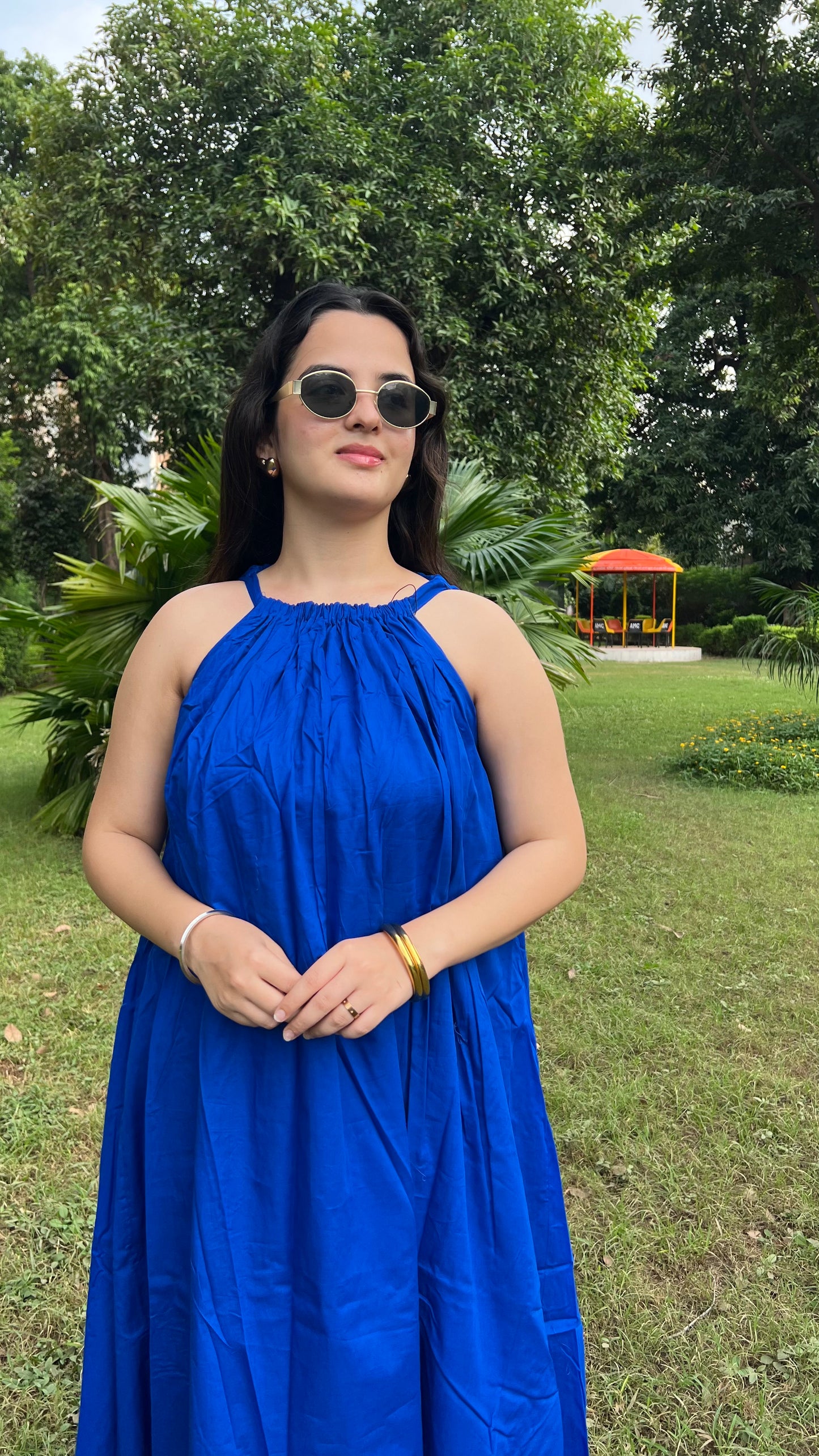 Mulmul Royal Blue Blooming Dress