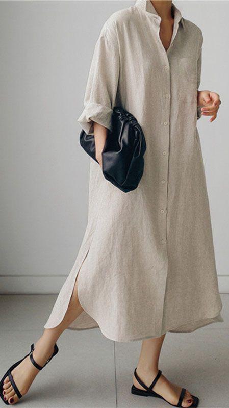 Khakhi Shirt linen Dress
