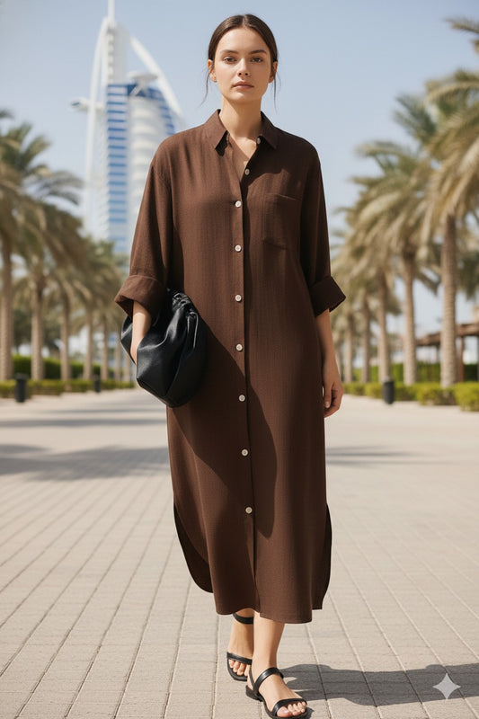 Mocha Brown Oversize Shirt Dress