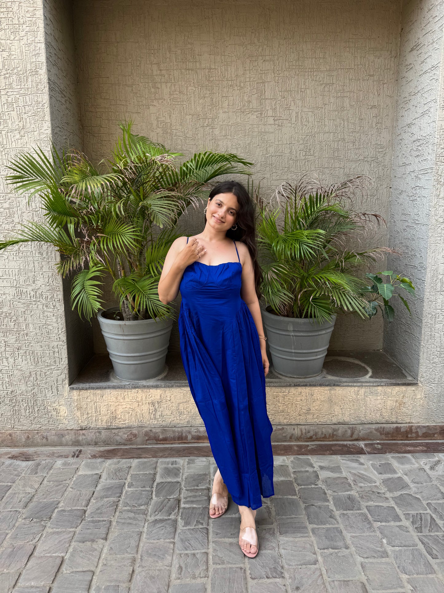 Navy Blue Gathered Maxi Dress