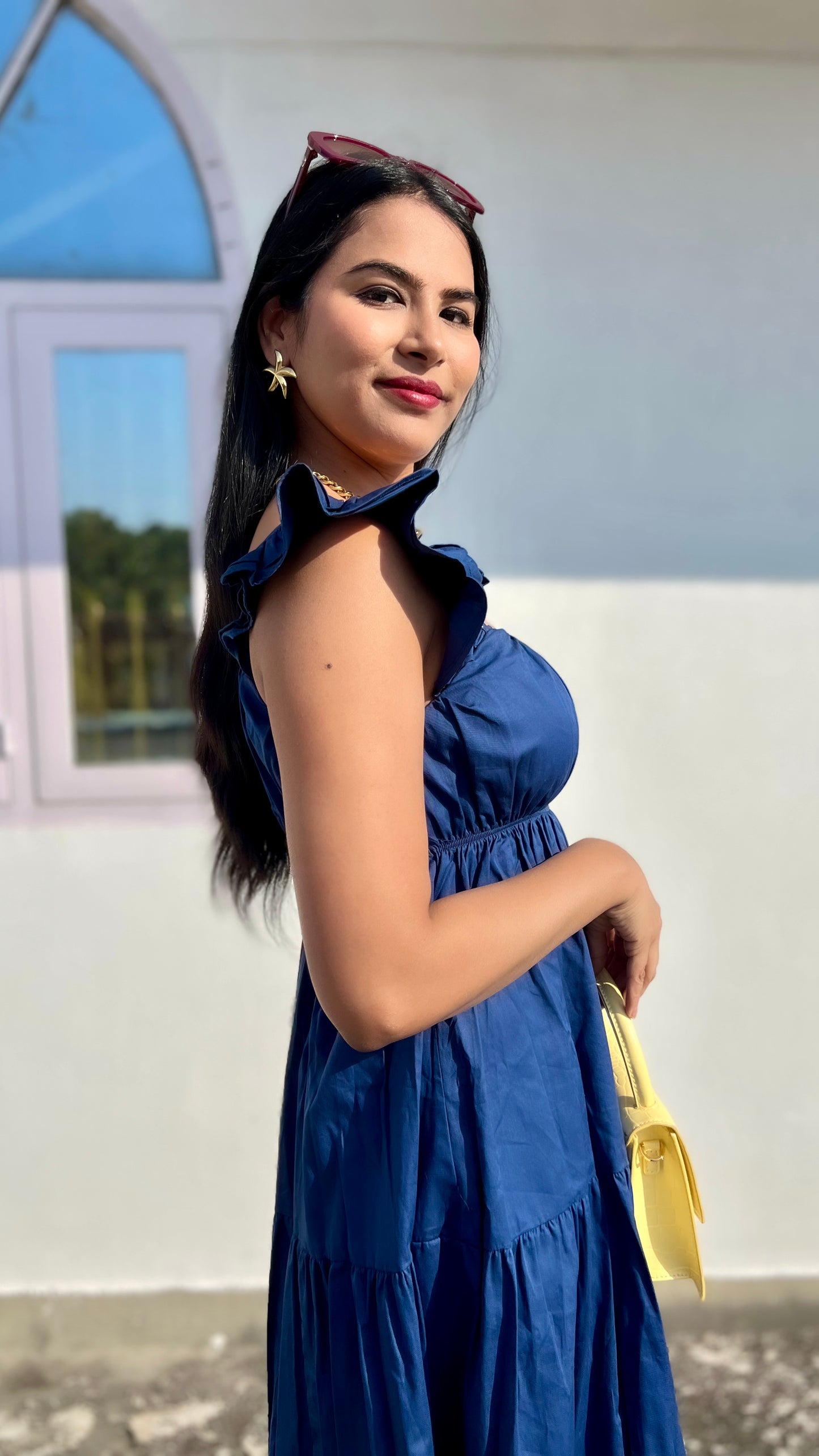 Navy Frill Maxi Dress