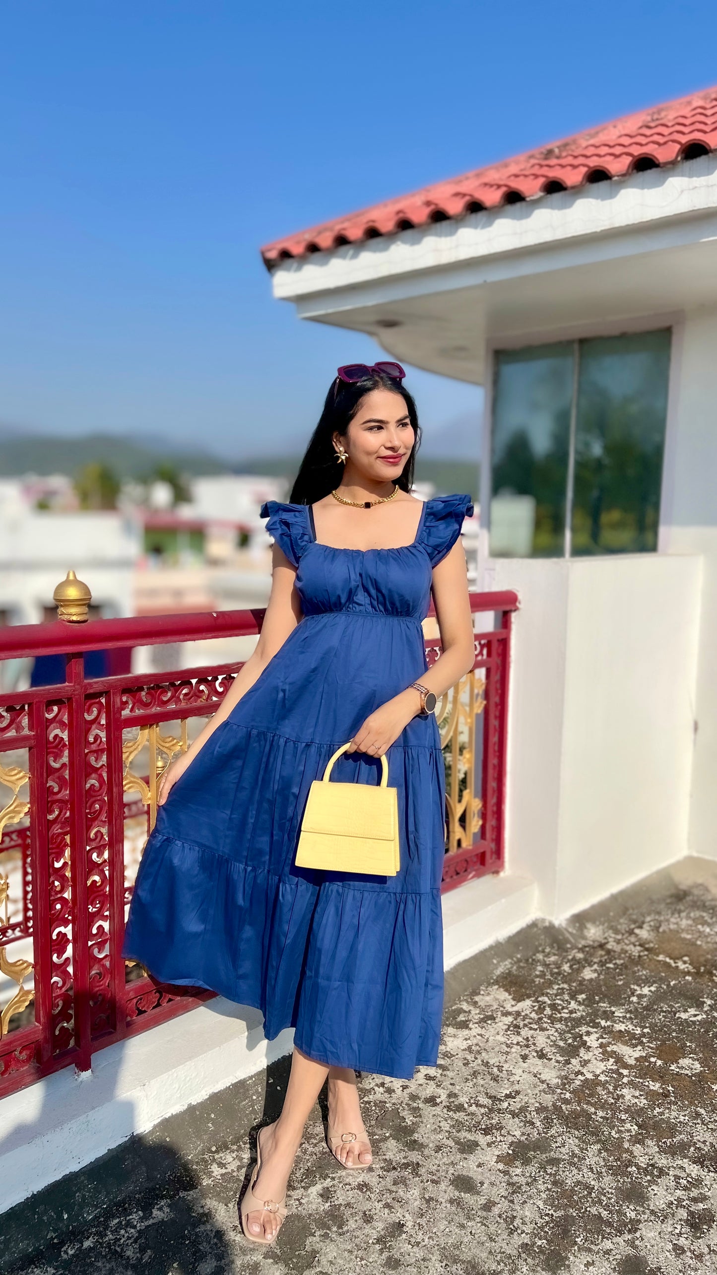 Navy Frill Maxi Dress