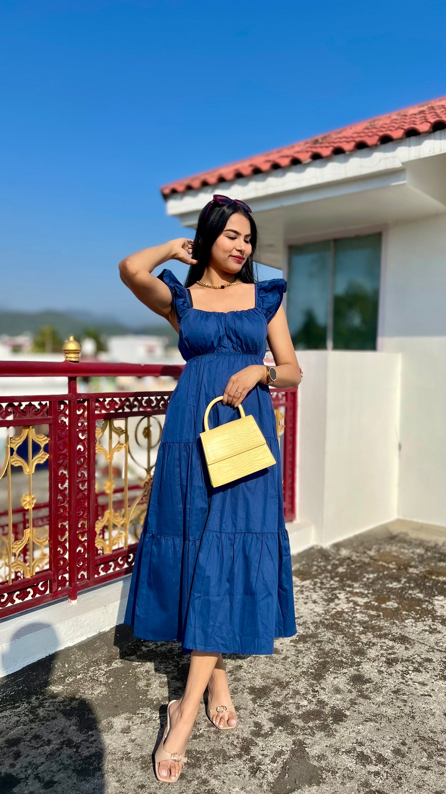 Navy Frill Maxi Dress