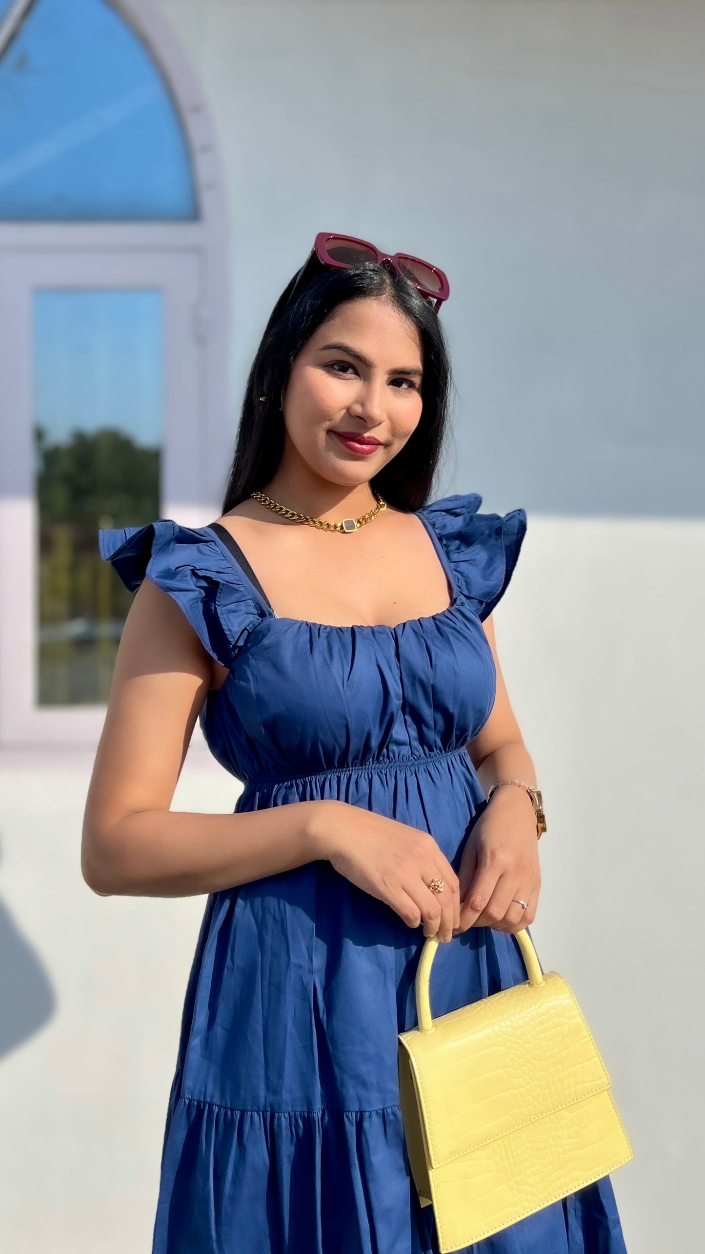 Navy Frill Maxi Dress