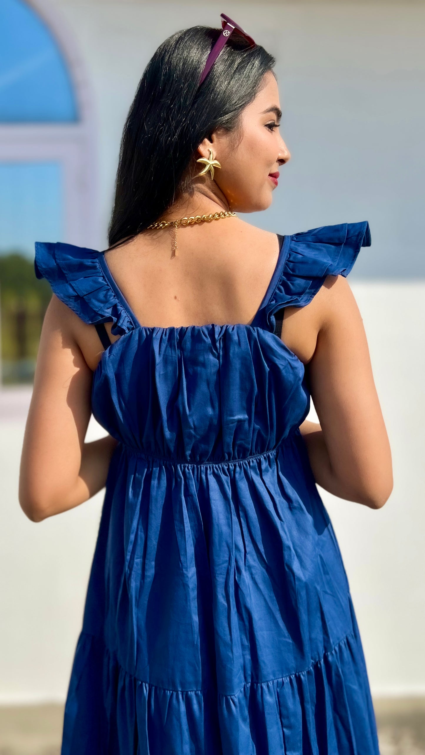 Navy Frill Maxi Dress