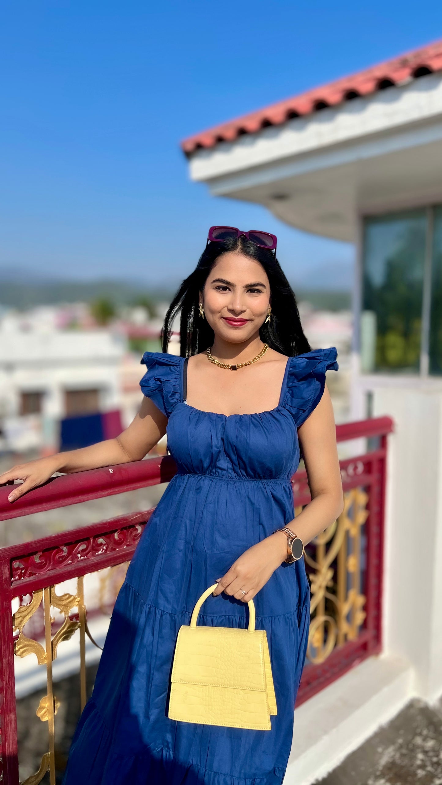 Navy Frill Maxi Dress