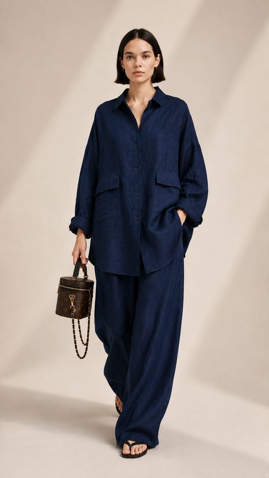 Navy Linen Oversize C0-ORD SET