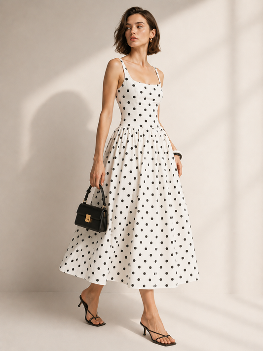 Off White & Black Polka Print Dress