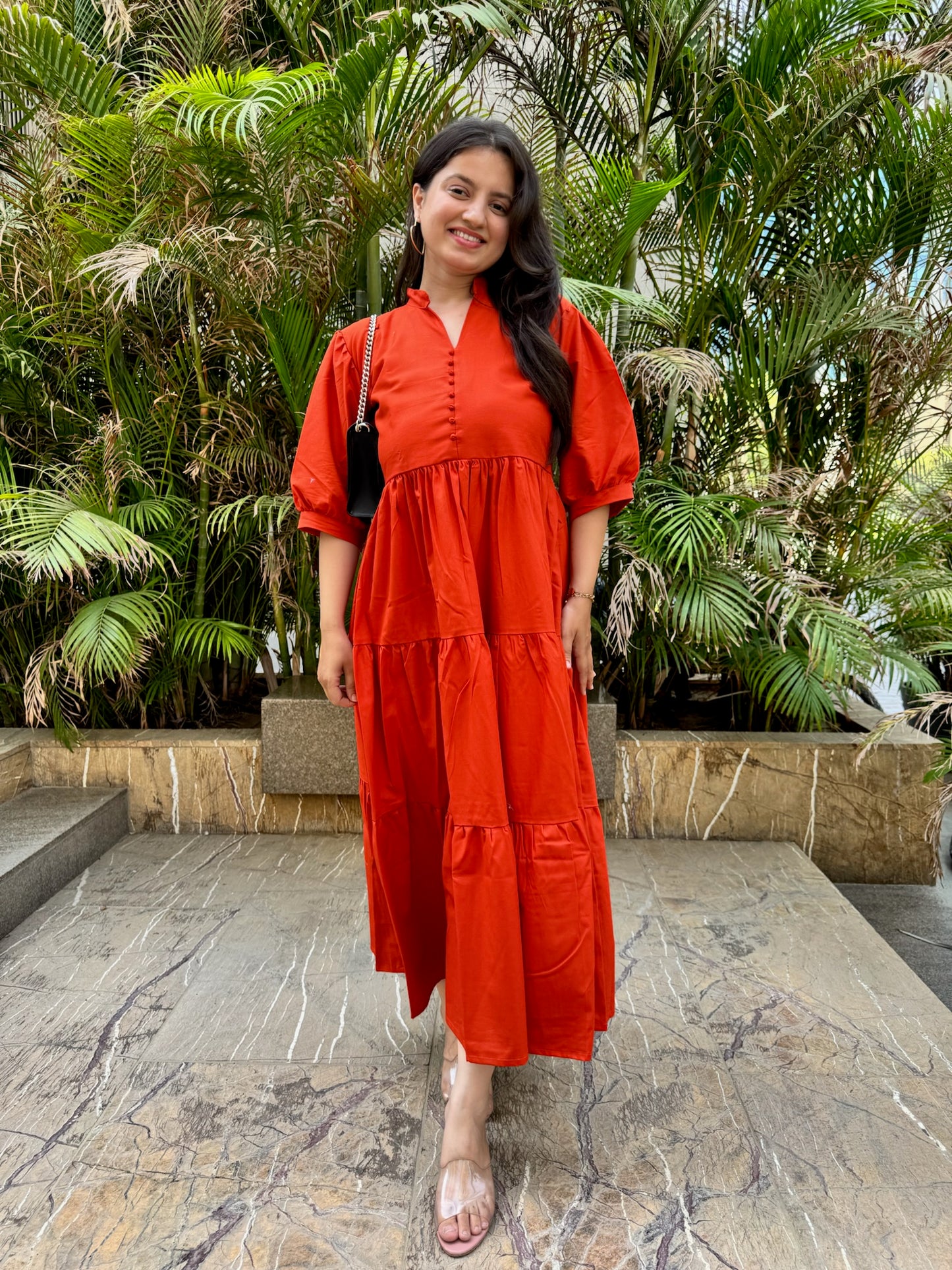 RUST TIERED MAXI DRESS