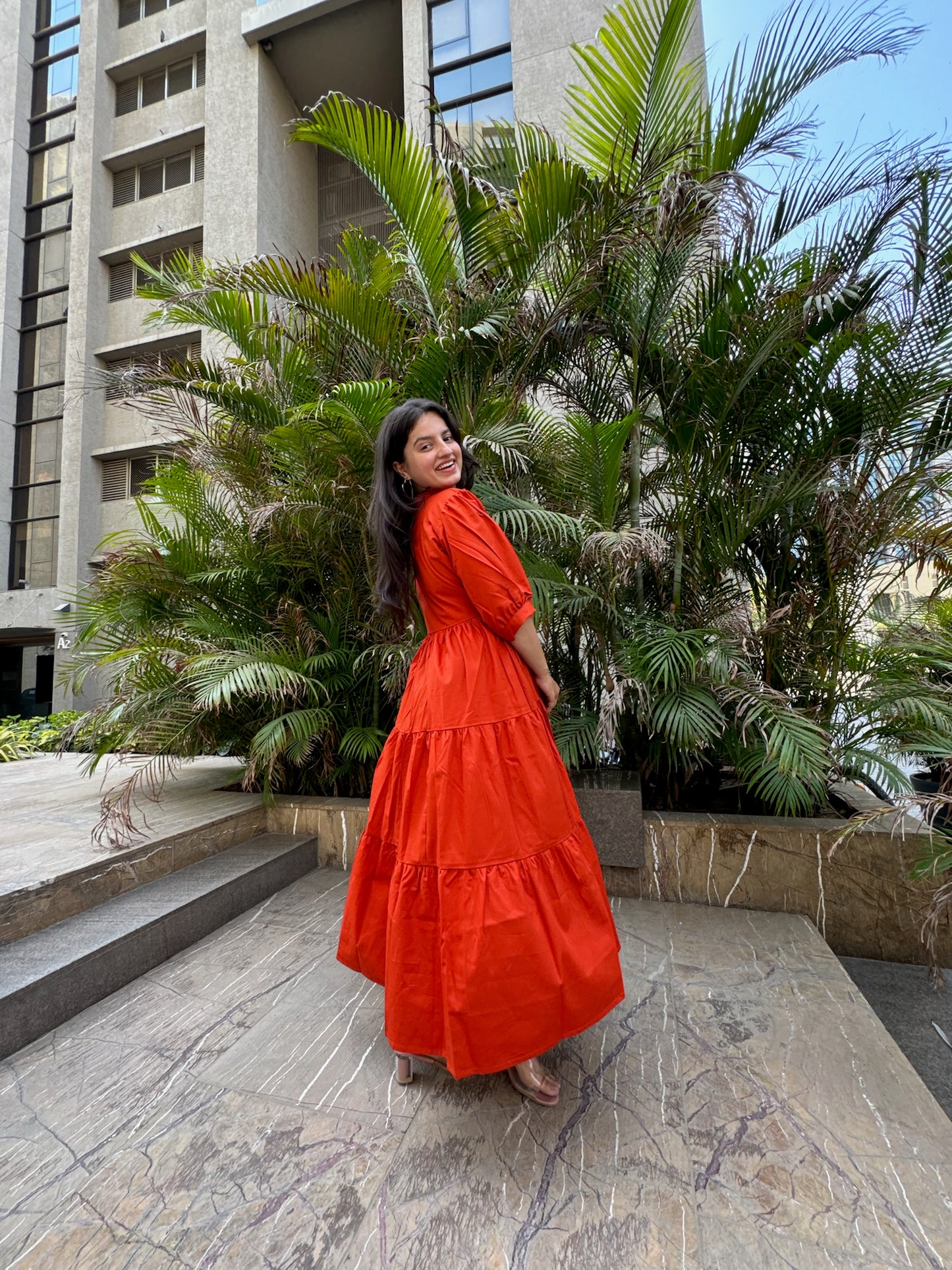 RUST TIERED MAXI DRESS