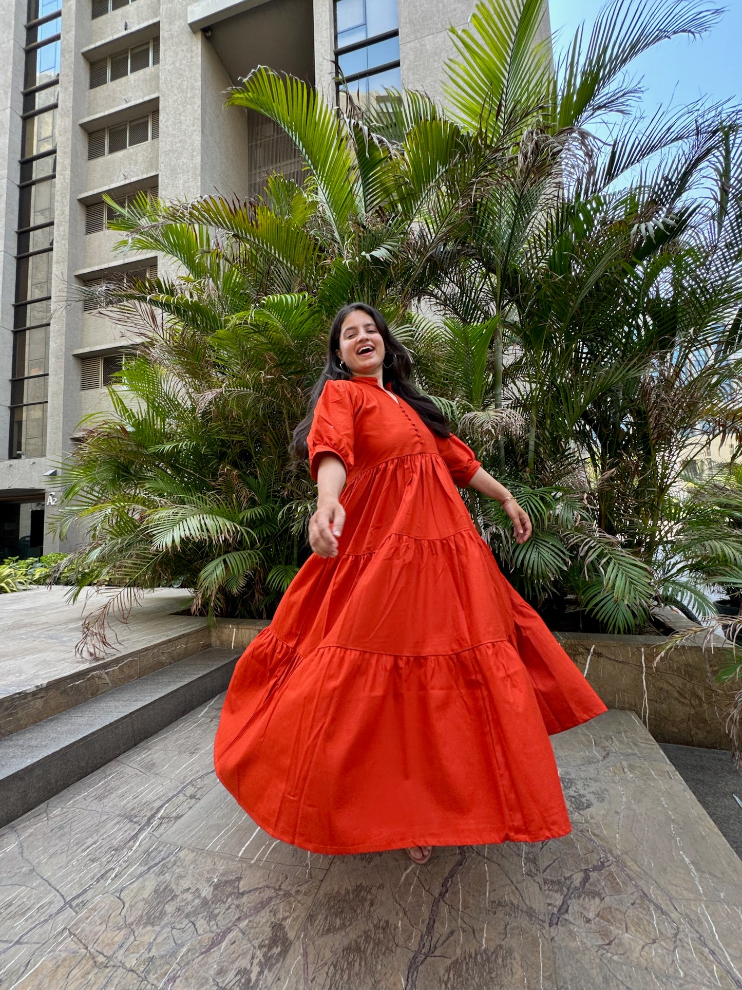 RUST TIERED MAXI DRESS