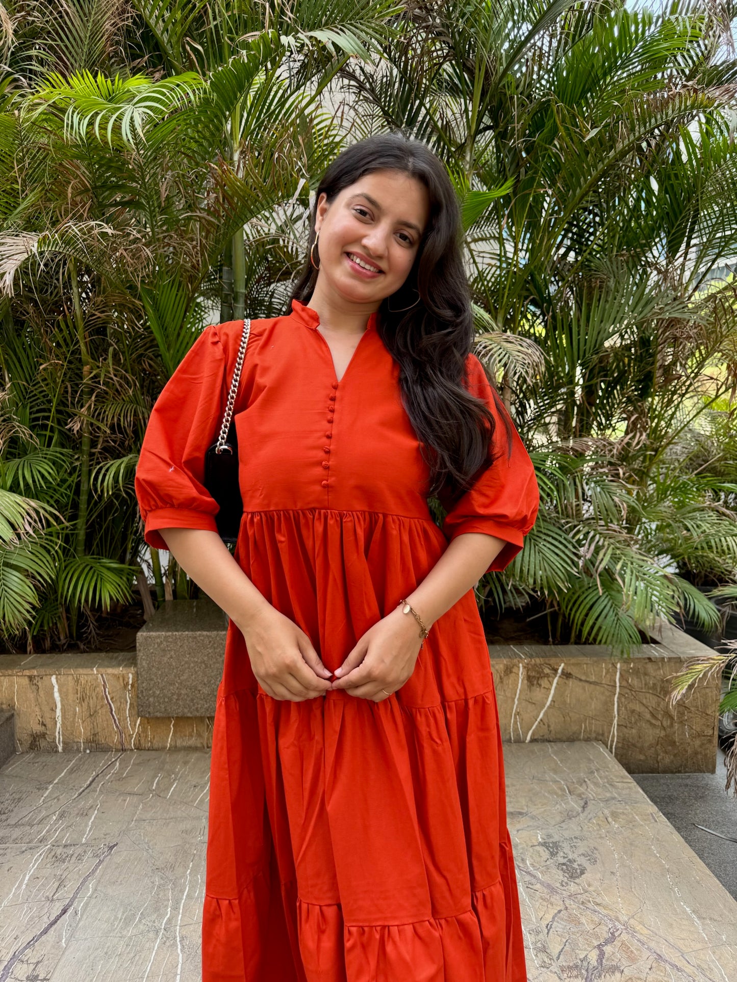 RUST TIERED MAXI DRESS
