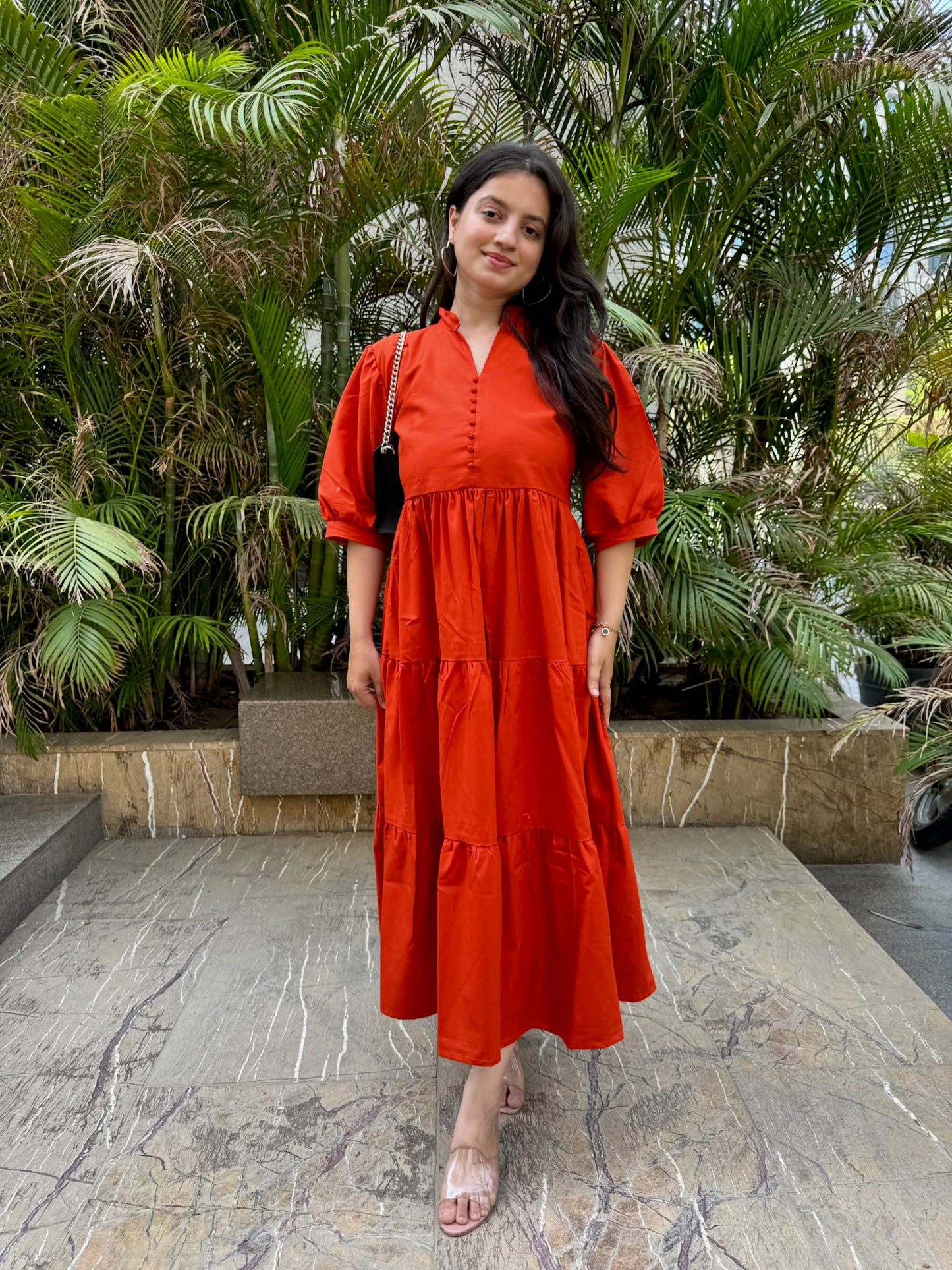 RUST TIERED MAXI DRESS