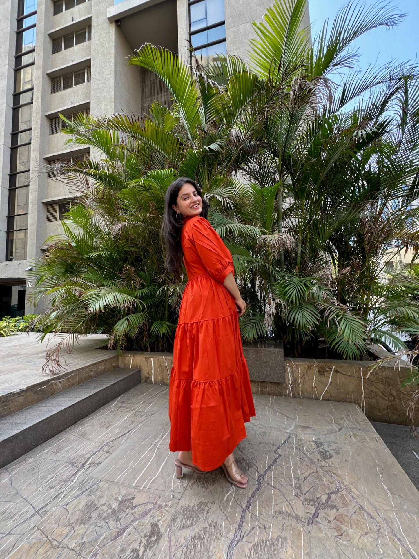 RUST TIERED MAXI DRESS