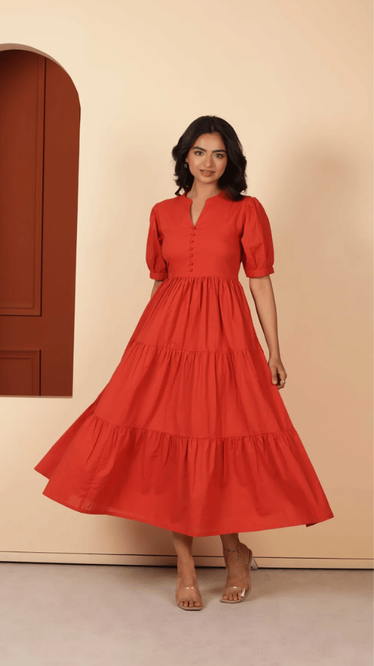 RUST TIERED MAXI DRESS
