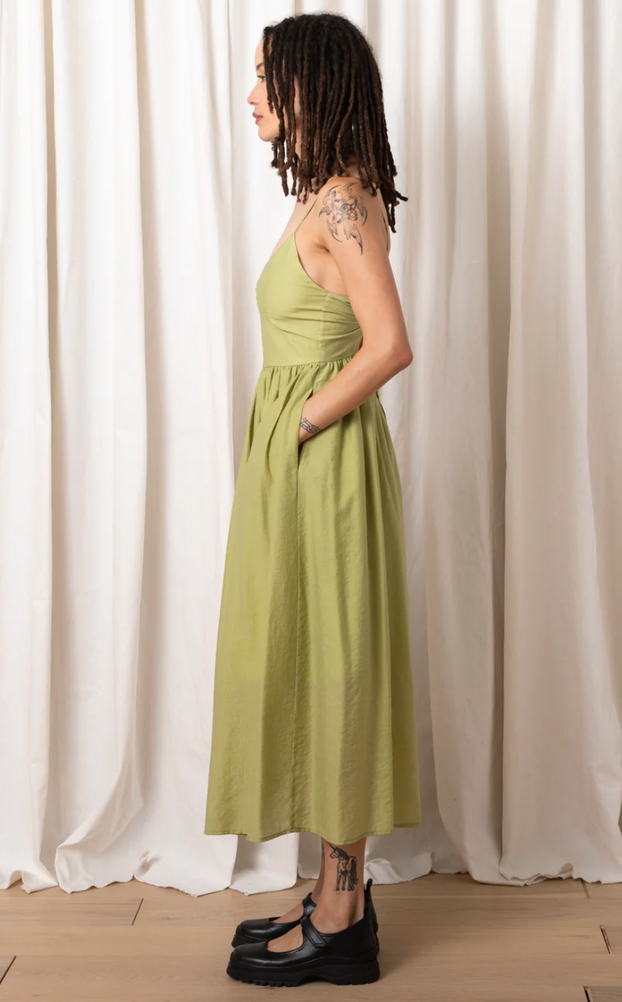 Muted Lime Tie Back Midi Dress