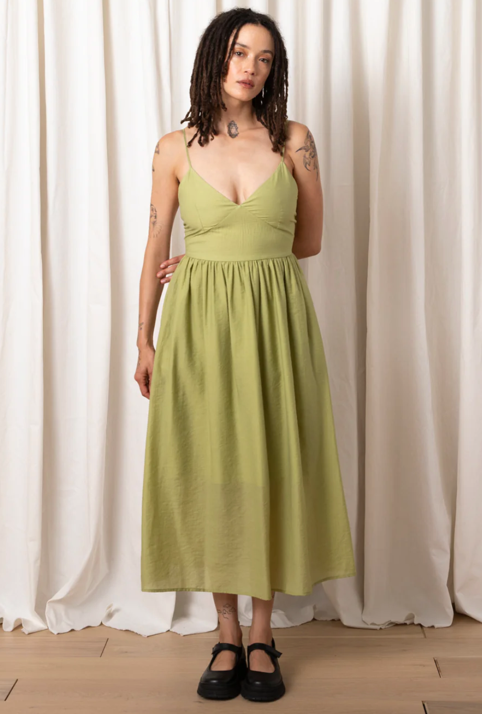 Muted Lime Tie Back Midi Dress