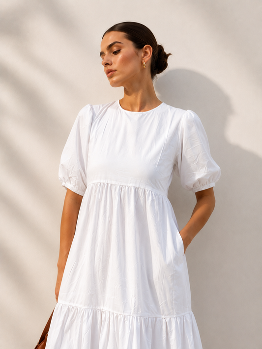 White Puff Maxi Dress