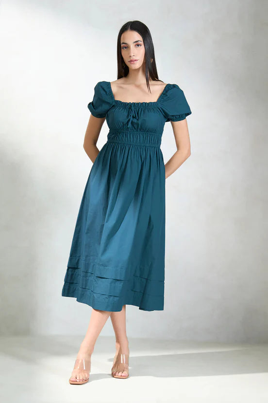 Blue Puff Sleeve Fit & Flare Midi Dress HOUSE OF SHAILJA Blue Puff Sleeve Fit & Flare Midi Dress HOUSE OF SHAILJA