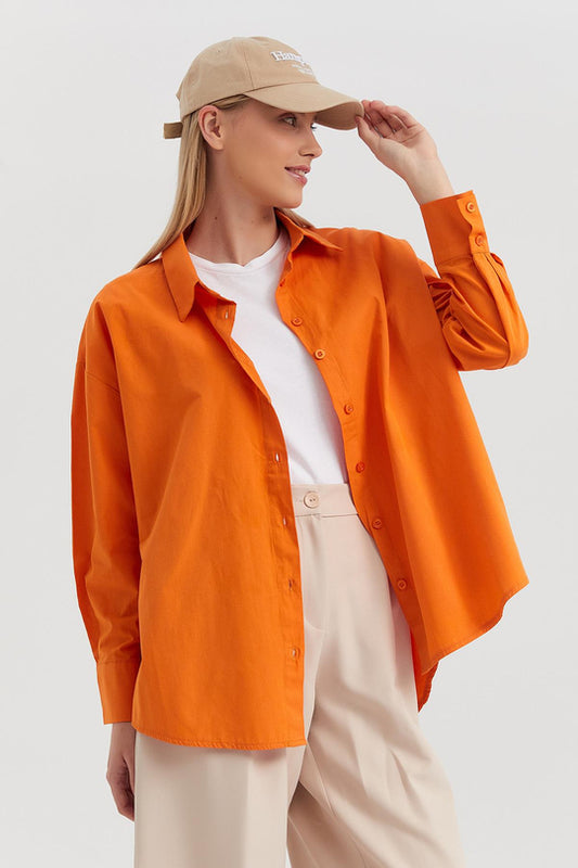 Candy Orange Oversized Cotton Shirt